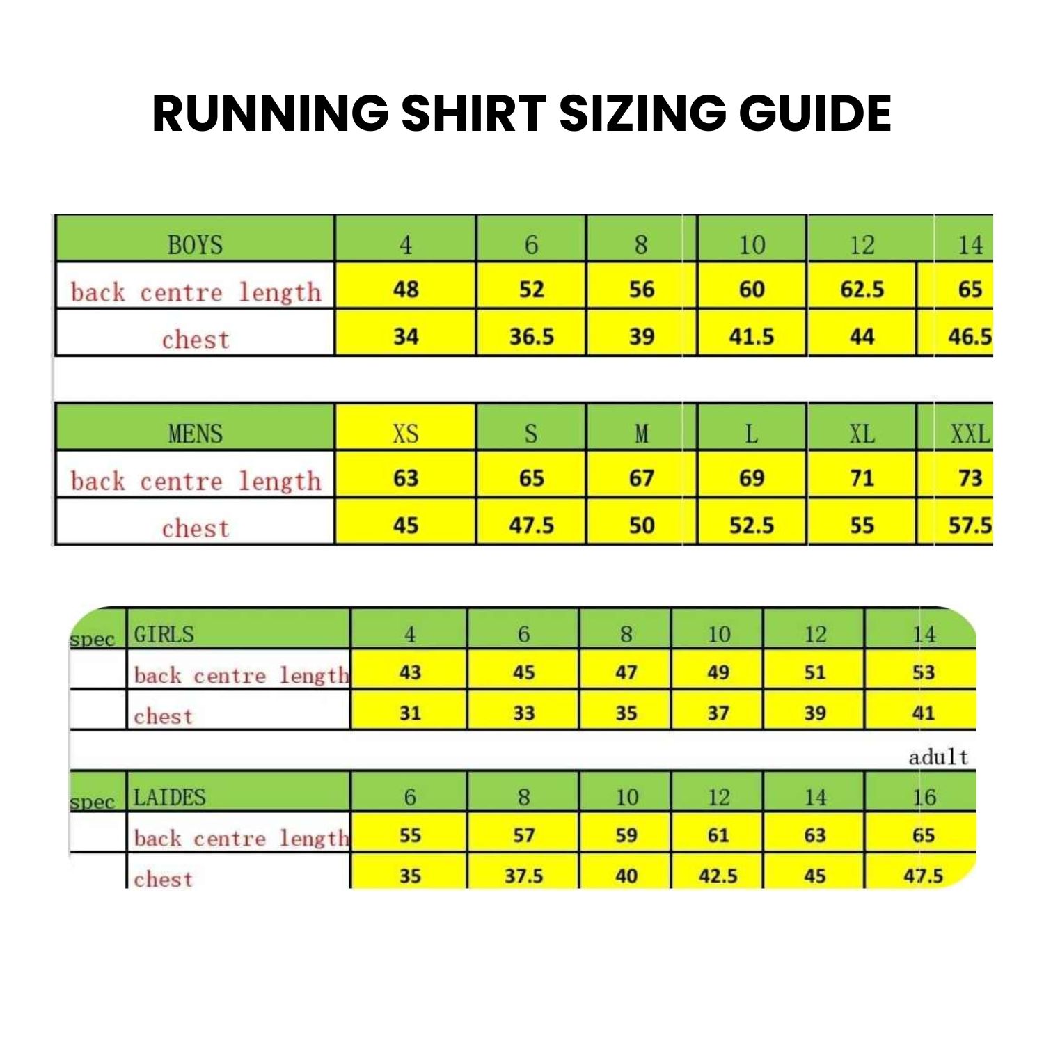 Running Shirt Sizing Guide